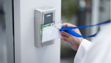 Türsysteme für Apotheken mit Hand, Key Card And Scan For Security Door, Entrance Or Access Control For Safety In Business Automatiktüren von LANGE